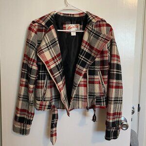 Plaid Bomber-style Motorcycle Jacket